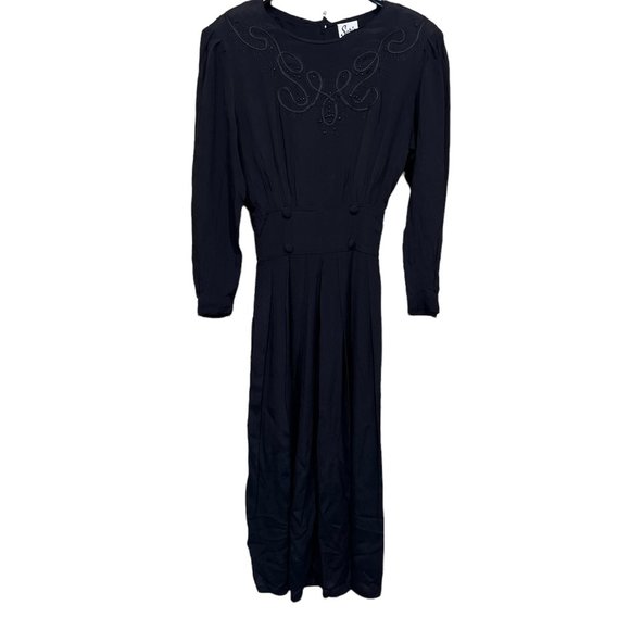 Sarin New York Women's Long Sleeve Black Maxi Dress Beaded Rayon Size Small - Picture 1 of 11